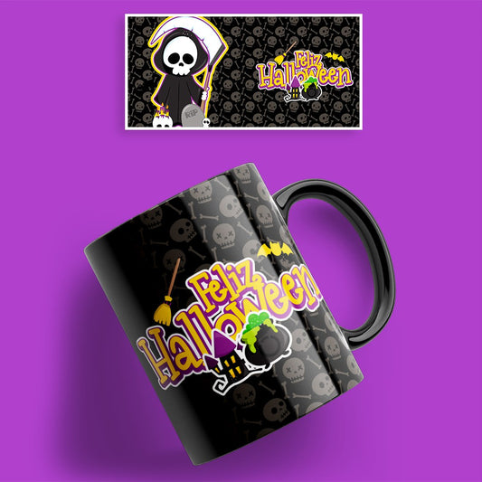 Taza Halloween con niña misteriosa