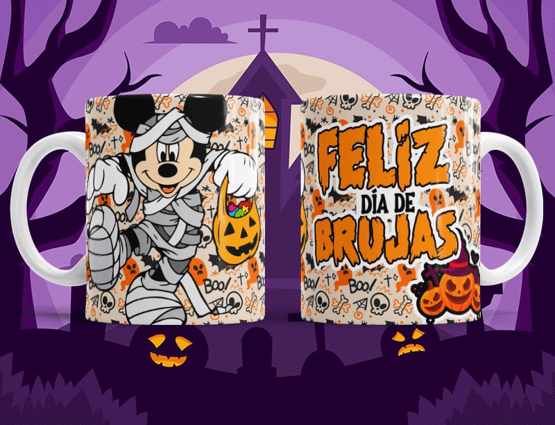 Taza Feliz Dia de Brujas con calabazas