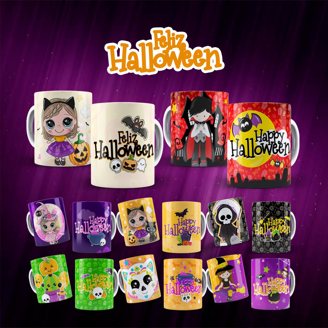 Taza Halloween con niña misteriosa