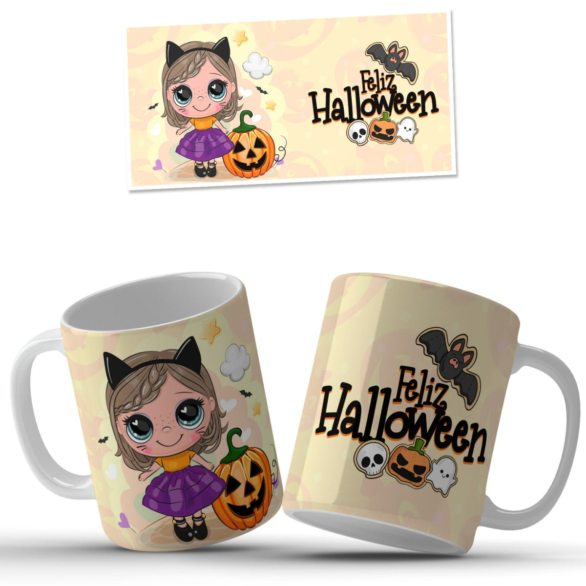 Taza Halloween con niña misteriosa