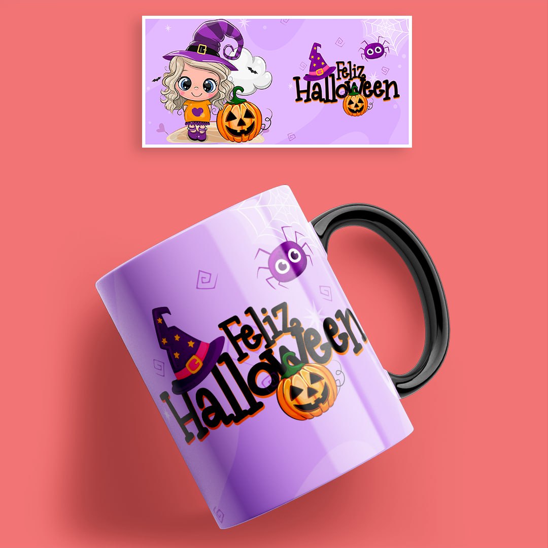 Taza Halloween con niña misteriosa