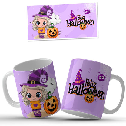 Taza Halloween con niña misteriosa