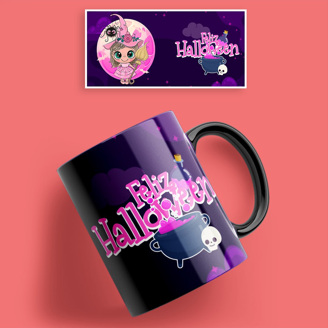 Taza Halloween con niña misteriosa