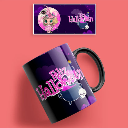 Taza Halloween con niña misteriosa