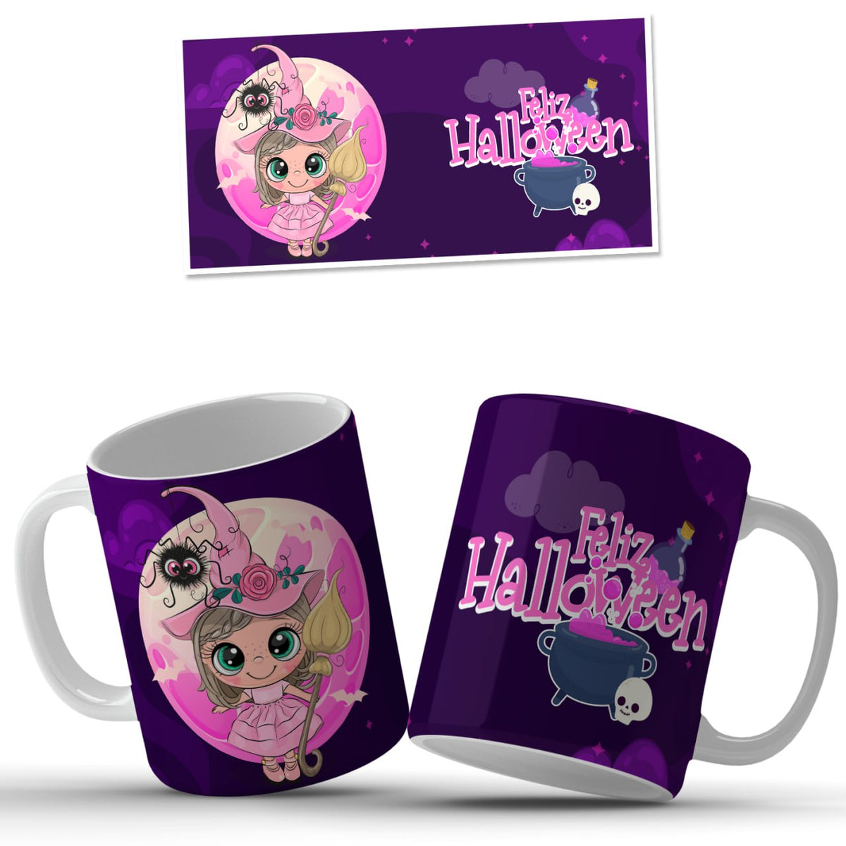 Taza Halloween con niña misteriosa