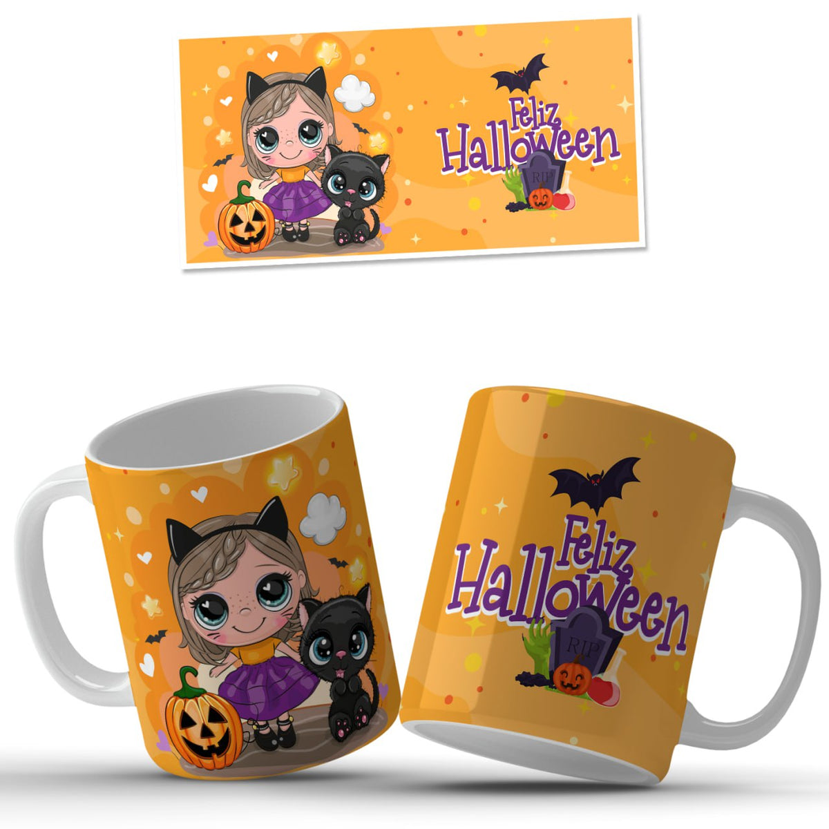 Taza Halloween con niña misteriosa