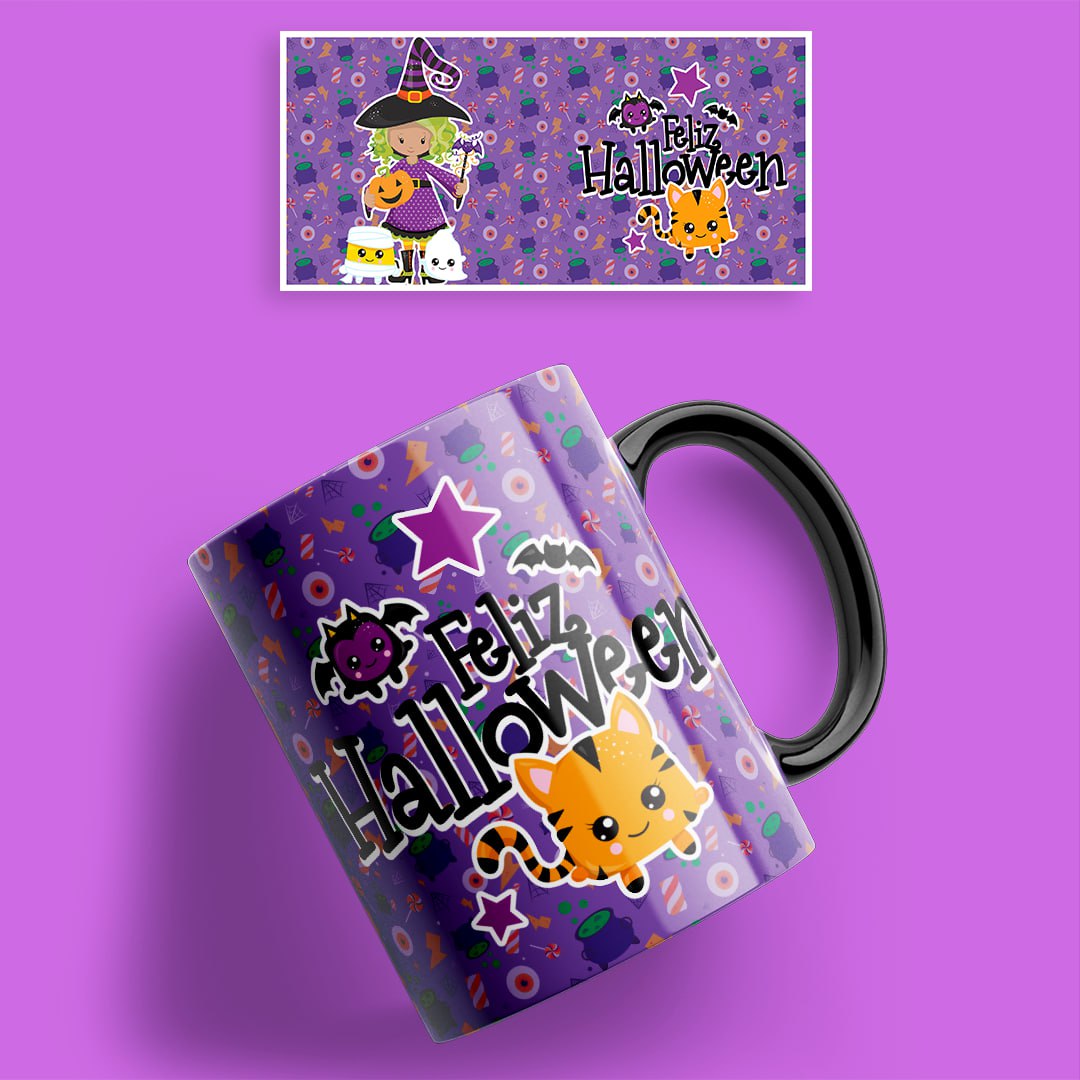 Taza Halloween con niña misteriosa