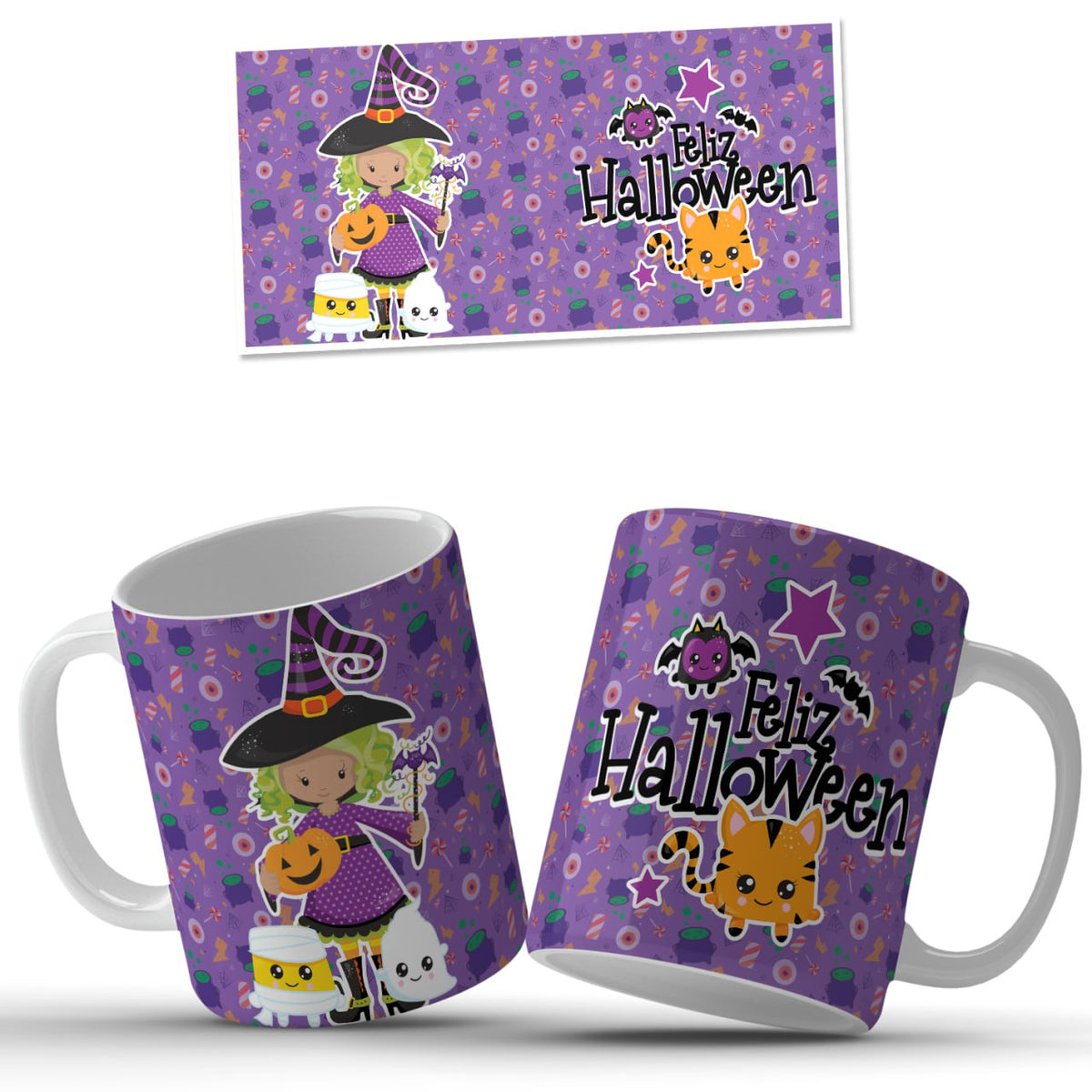 Taza Halloween con niña misteriosa