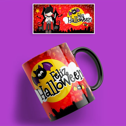 Taza Halloween con niña misteriosa