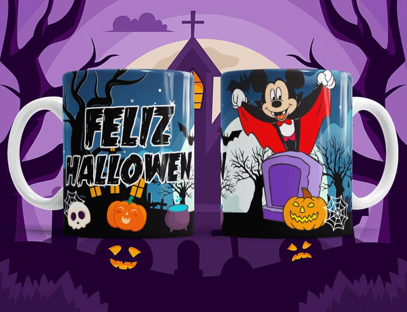 Taza Feliz Dia de Brujas con calabazas