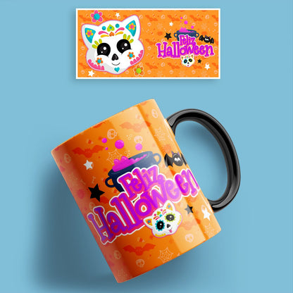 Taza Halloween con niña misteriosa