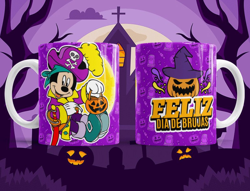 Taza Feliz Dia de Brujas con calabazas