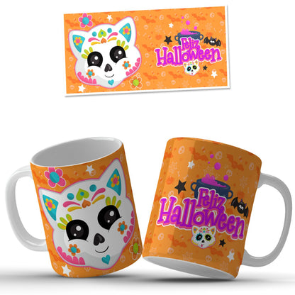 Taza Halloween con niña misteriosa