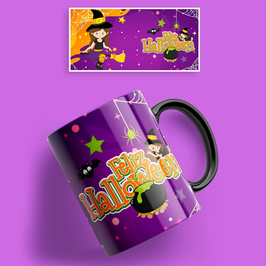 Taza Halloween con niña misteriosa