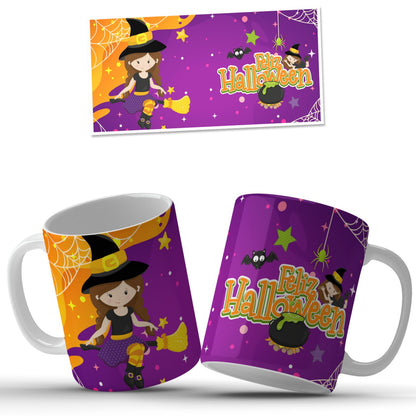 Taza Halloween con niña misteriosa